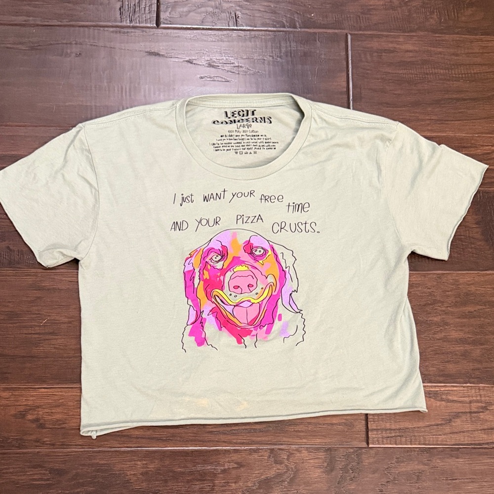 Meow Wolf Graphic Crop Tee Mint - Legit Concerns Pink Dog Print